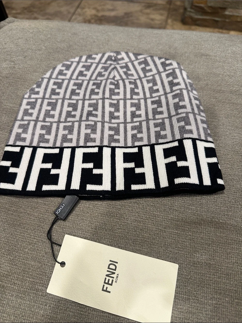 Black and Gray Logo Knit Beanie